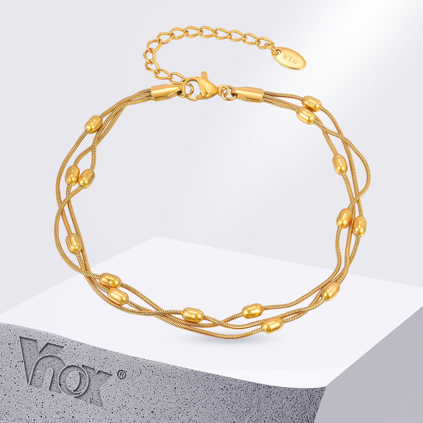 Jc Jewelry & Watches Photos - Vnox ฤดูร้อนสแตนเลสสามชั้นงู Anklets สําหรับผู้หญิงวงกลมสีทองลูกปัดเครื่องประดับแฟชั่นสไตล์