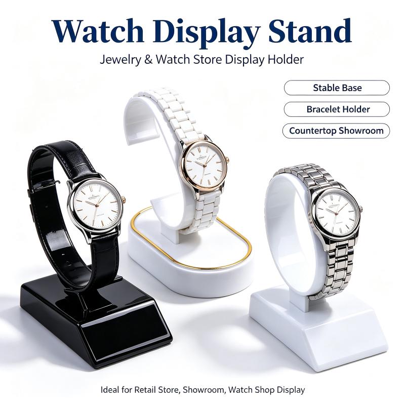 Jewelry And Watches Inc - 2/4 ชิ้น อุปกรณ์จัดแสดงนาฬิกาและสร้อยข้อมือ ชั้นวางโชว์นาฬิกาสีดำ/ขาว ขาตั้ง C-Ring